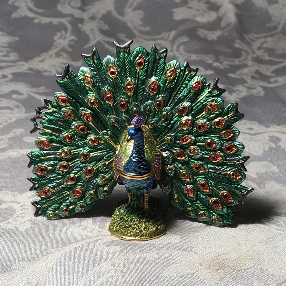 Metal Enamelware Peacock Hinged Tabletop Decor
